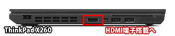 ThinkPad X260 HDMI端子が搭載された VGA アナログディスプレイ出力端子はなくなった