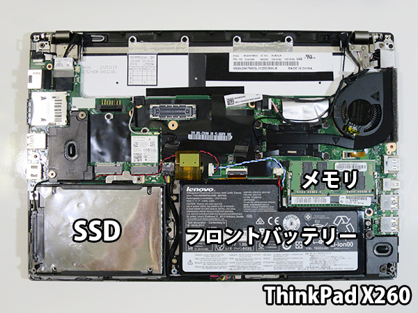 ThinkPad X260 分解後の部品配置